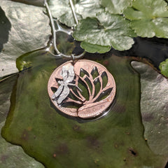 Dragonfly resting on Water lily Coin Pendant