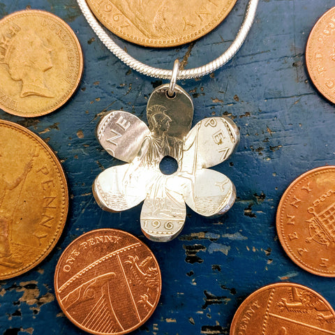 Daisy Flower Pendant from old one penny