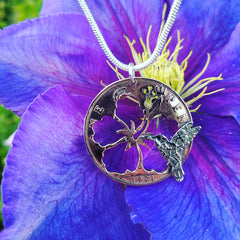 Humming Bird and Hibiscus Coin Pendant