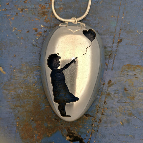 Banksy Girl with a Red Balloon Spoon Pendant