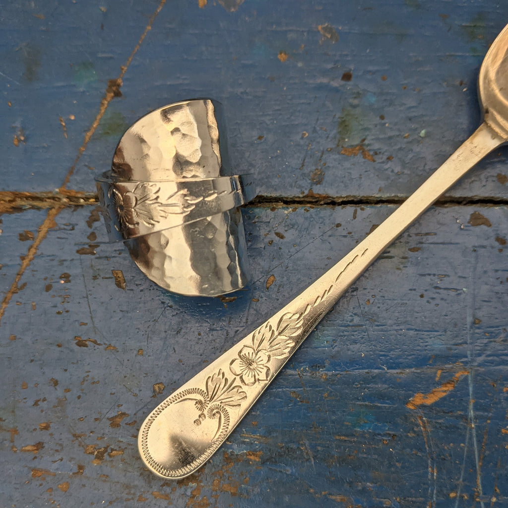 Engraved Flower Teaspoon ring | Simon Says Fork-Out